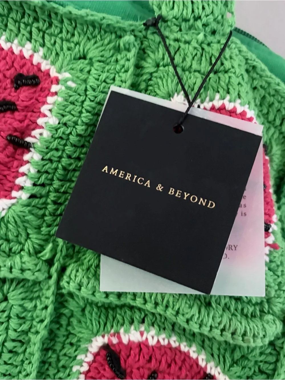 America & Beyond Watermelon Crochet Tote Bag Beaded Granny Square NWT